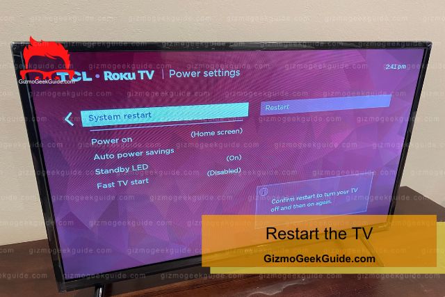 TV main menu restart screen