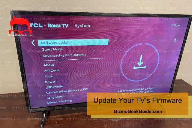 Updating TV software main menu