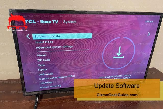 Update system software on TV screen
